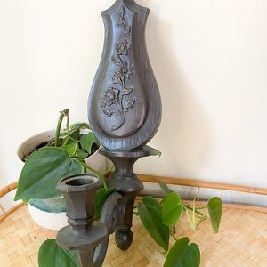 SOLD Vintage 60s Faux Wood Floral Sconce